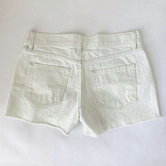 LOFT Denim Shorts 25 Pastel Blue White Candy Stripe Raw Hem Cutoff Preppy Beach - Picture 2 of 10